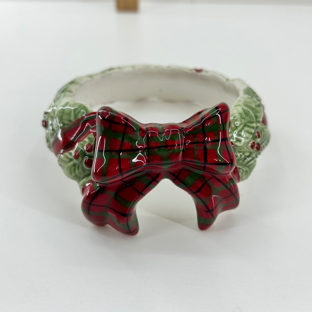Yankee Candle Co‎ Ceramic Wreath Topper Collar Holder Red Plaid Bow Christmas